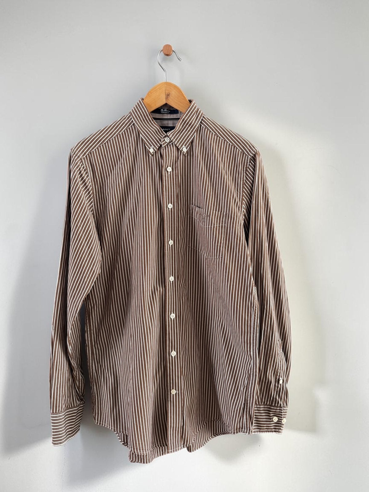 Gant overhemd shirt the Breton maat M medium bruin strepen, Ophalen of Verzenden, Zo goed als nieuw