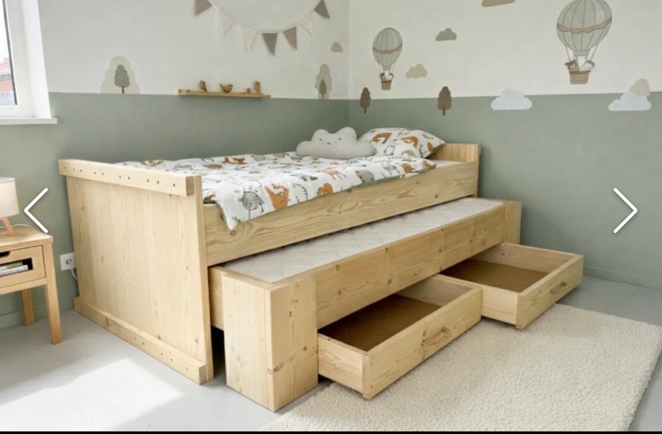 Rockwood Steigerhouten Kinderbed 90cm met Logeerbed, Huis en Inrichting, Ophalen, 90 cm, Eenpersoons, Steigerhout