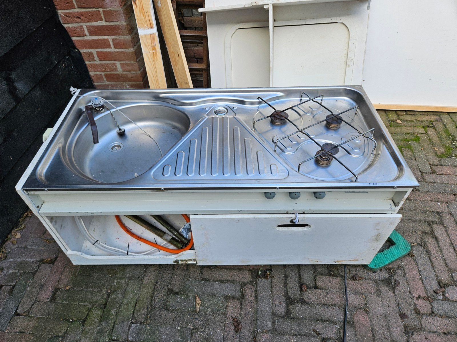 Compacte campingkeuken met gasfornuis en spoelbak, Caravans en Kamperen, Ophalen, Gebruikt