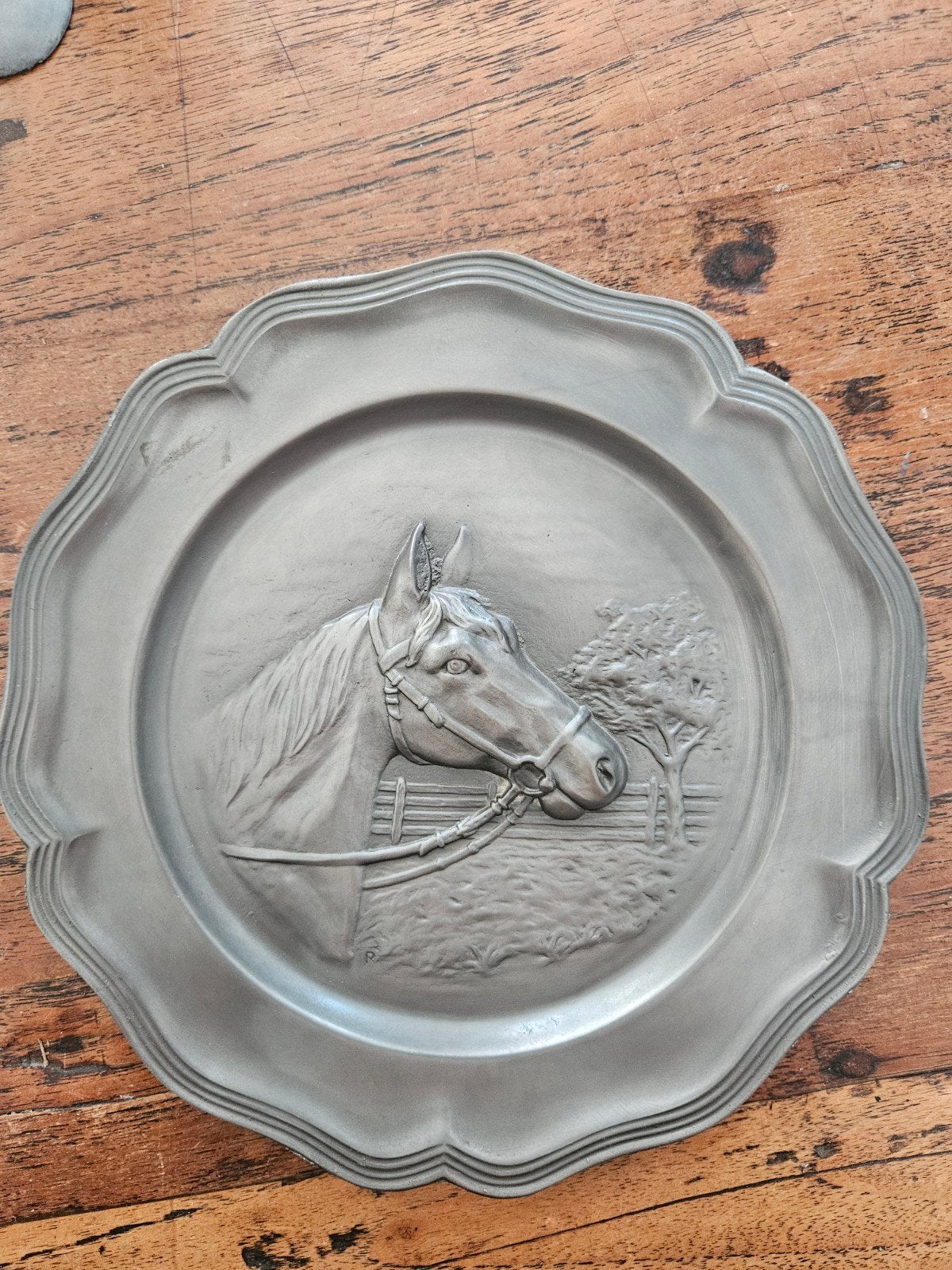 Vintage Tinnen Wandbord met Paardenreliëf - 92% Tin, Ophalen of Verzenden