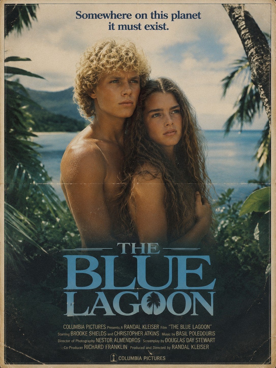 The Blue Lagoon Film Poster - Vintage Movie Poster, Ophalen of Verzenden, A1 t/m A3, Film en Tv, Rechthoekig Staand