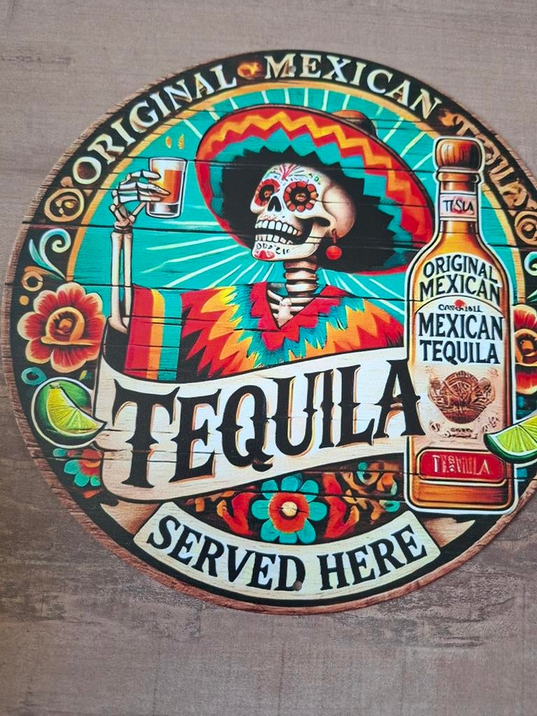 Metalen Wandbord Tequila Mexican Skull 20 cm, Ophalen of Verzenden, Nieuw