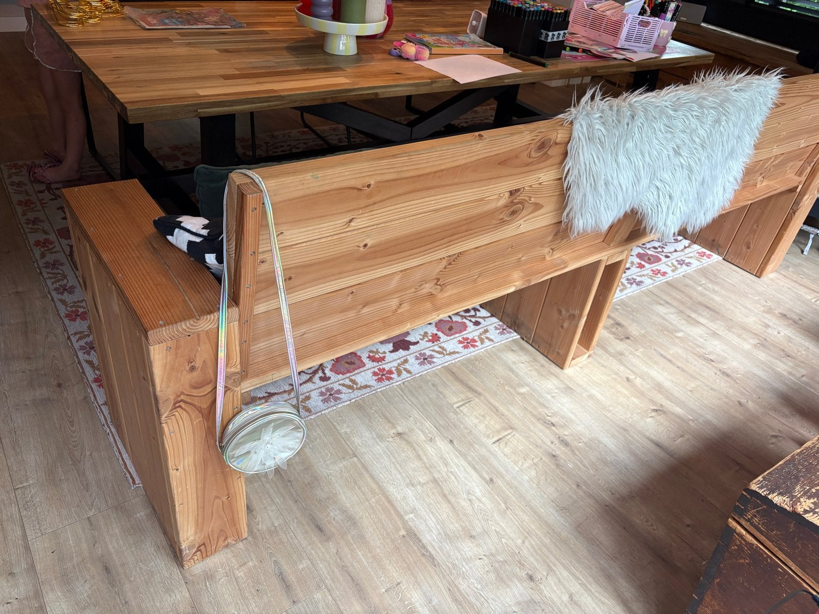 Robuuste houten bank - ideaal voor eettafel of hal, Ophalen, Gebruikt, Driepersoons, 75 tot 100 cm