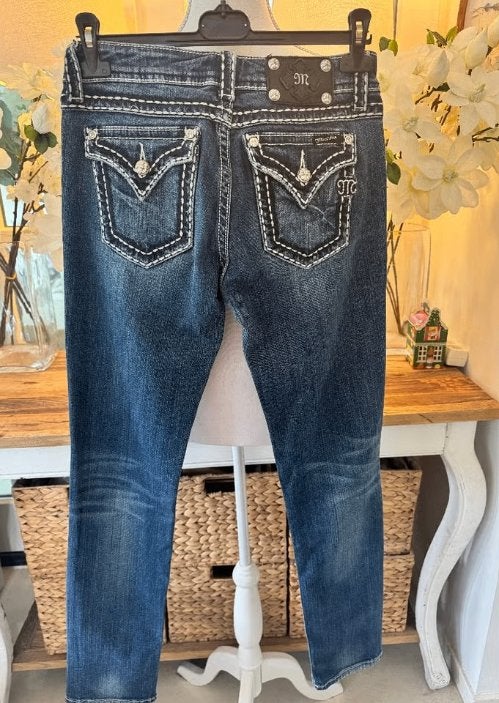Donker-Blauw jeans Miss Me 29/lang, 36-38/M, skinny, Ophalen of Verzenden, Zo goed als nieuw, Blauw, W28 - W29 (confectie 36)