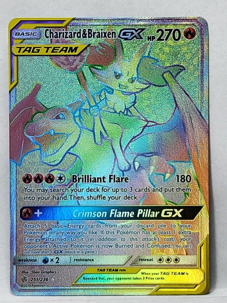 251/236 Charizard & Braixen GX - Cosmic Eclipse (CEC - ENG), Ophalen of Verzenden, Zo goed als nieuw, Losse kaart, Foil