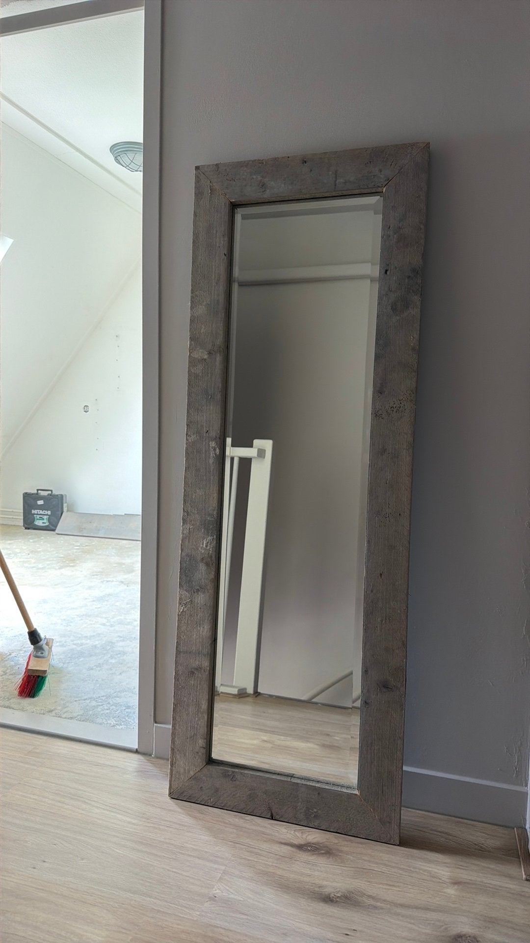 Steiger hout spiegel, Ophalen, Zo goed als nieuw, Minder dan 100 cm, Rechthoekig