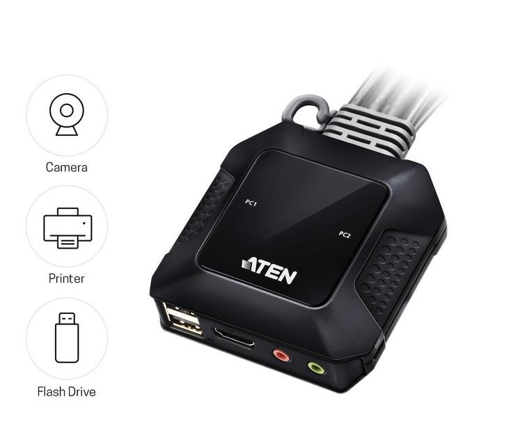 ATEN 2-Port USB 4K HDMI Cable KVM Switch, Ophalen of Verzenden, Zo goed als nieuw