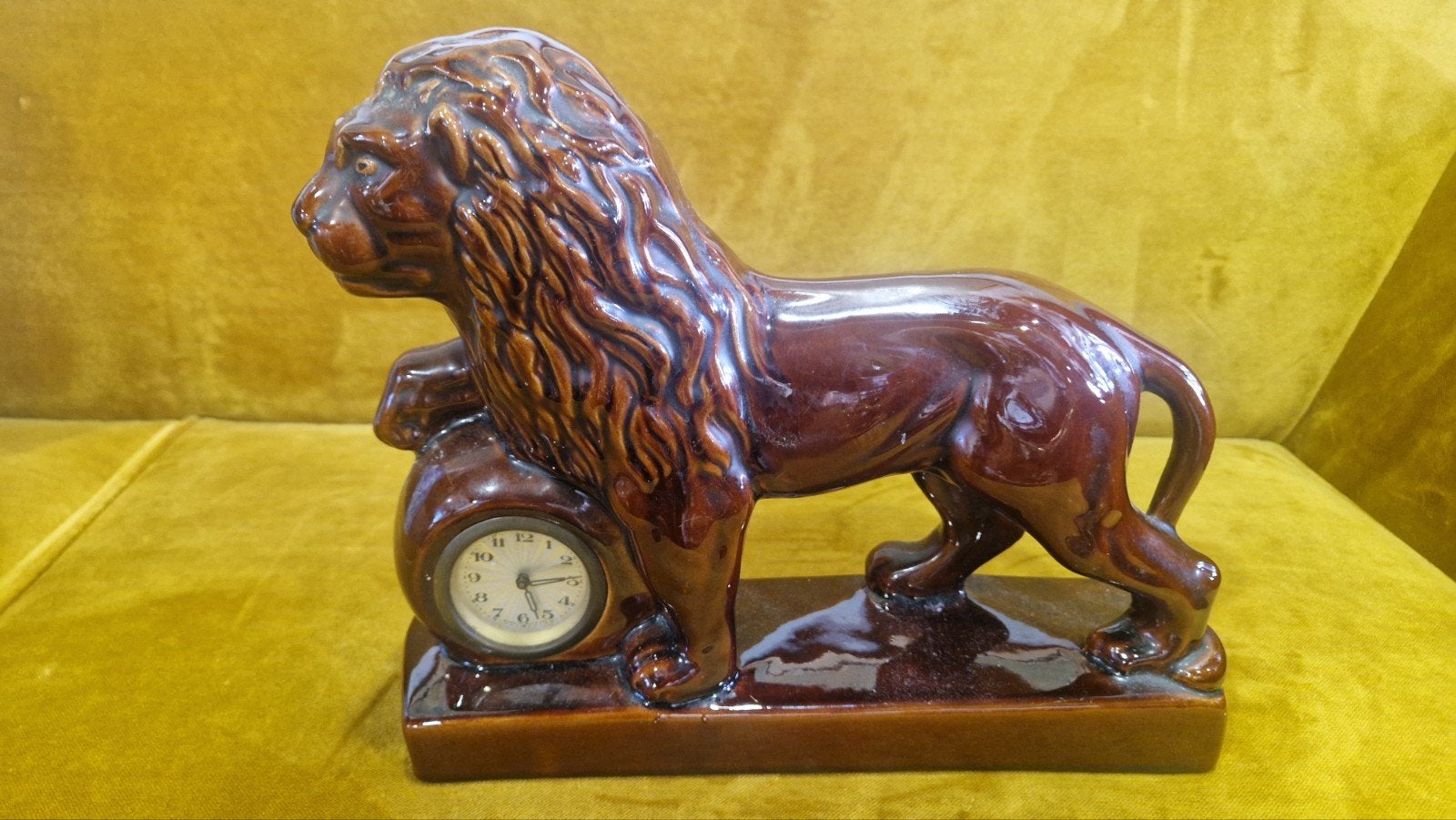 Vintage keramieke leeuw met klok, Ophalen of Verzenden