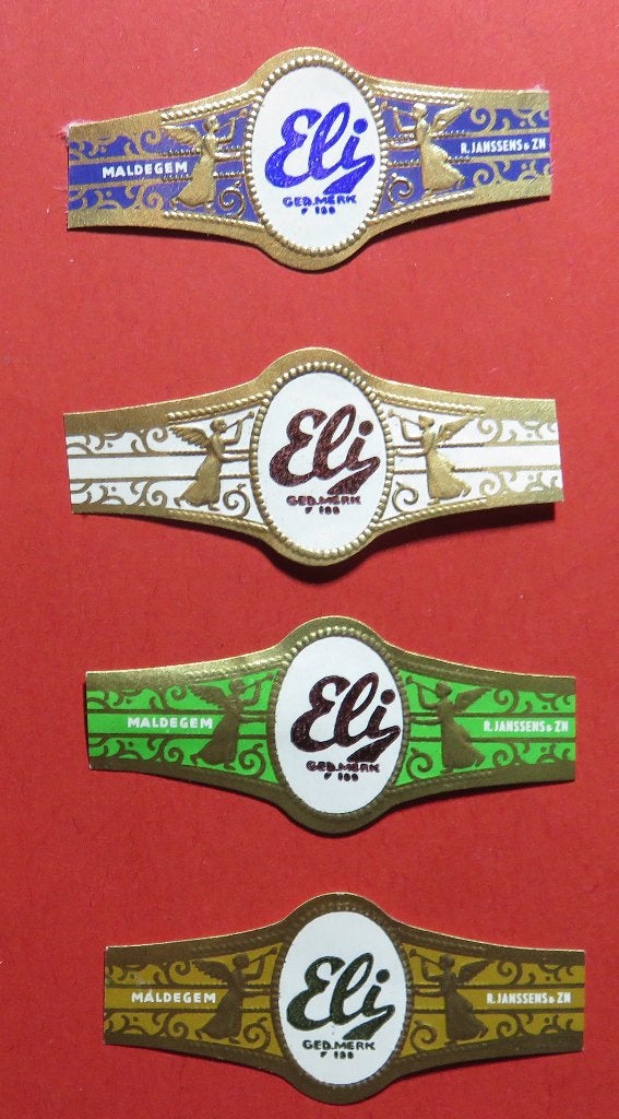Sigarenbandjes Reclamebandjes Eli 4x - R.Janssens & Zn., Verzenden, Gebruikt, Sigarenbandjes