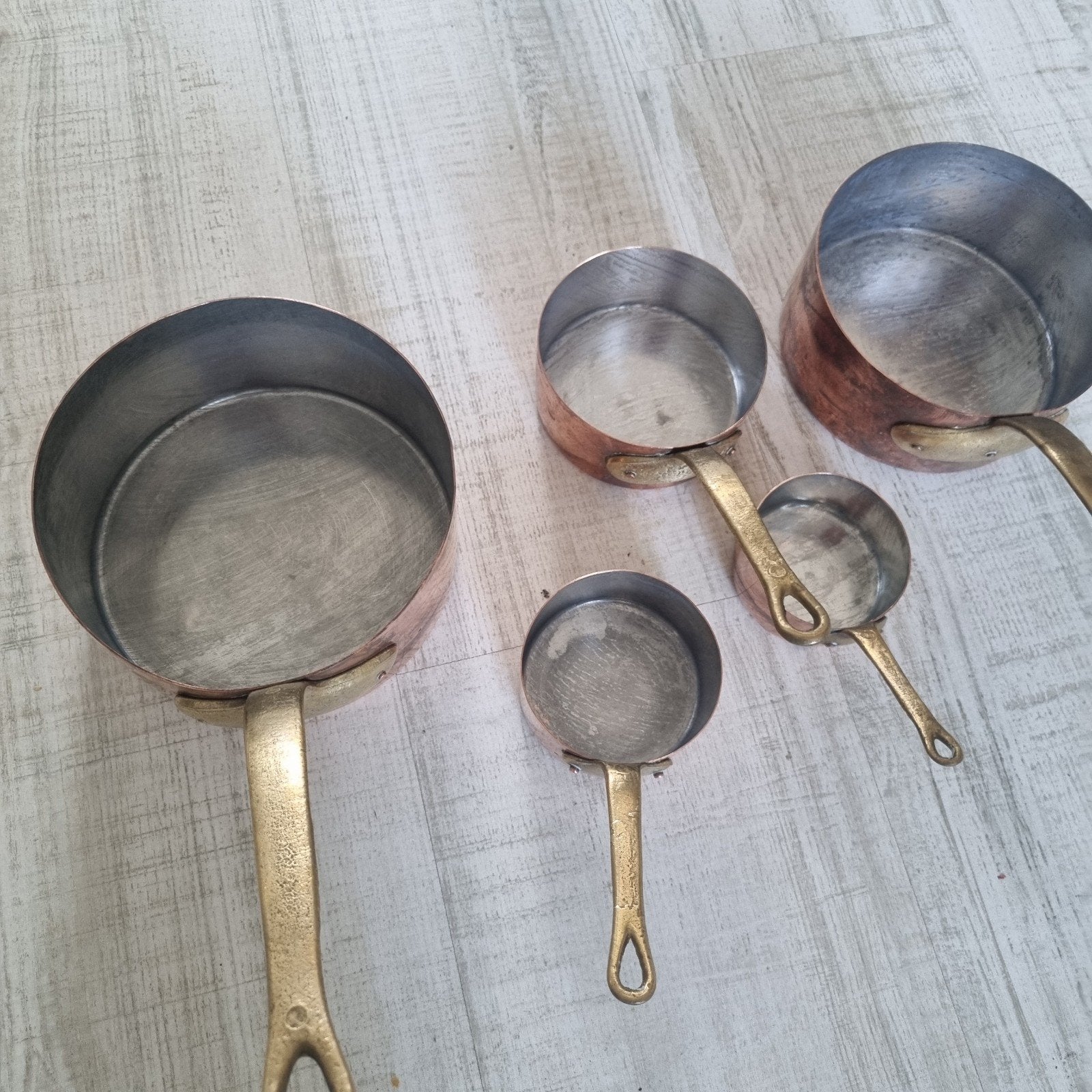 Set van 5 Franse koperen pannetjes, Ophalen of Verzenden, Koper