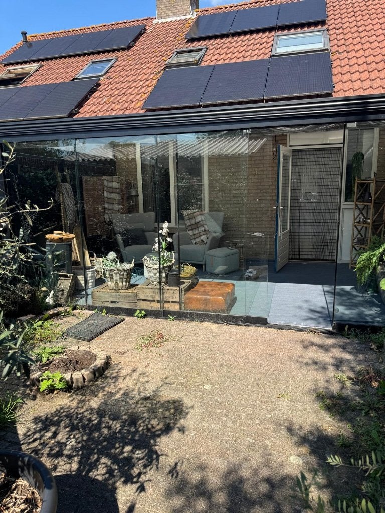 Luxe aluminium serre - 5x3 m glazen schuifwanden - 1 jr oud, Ophalen, Zo goed als nieuw, Serre