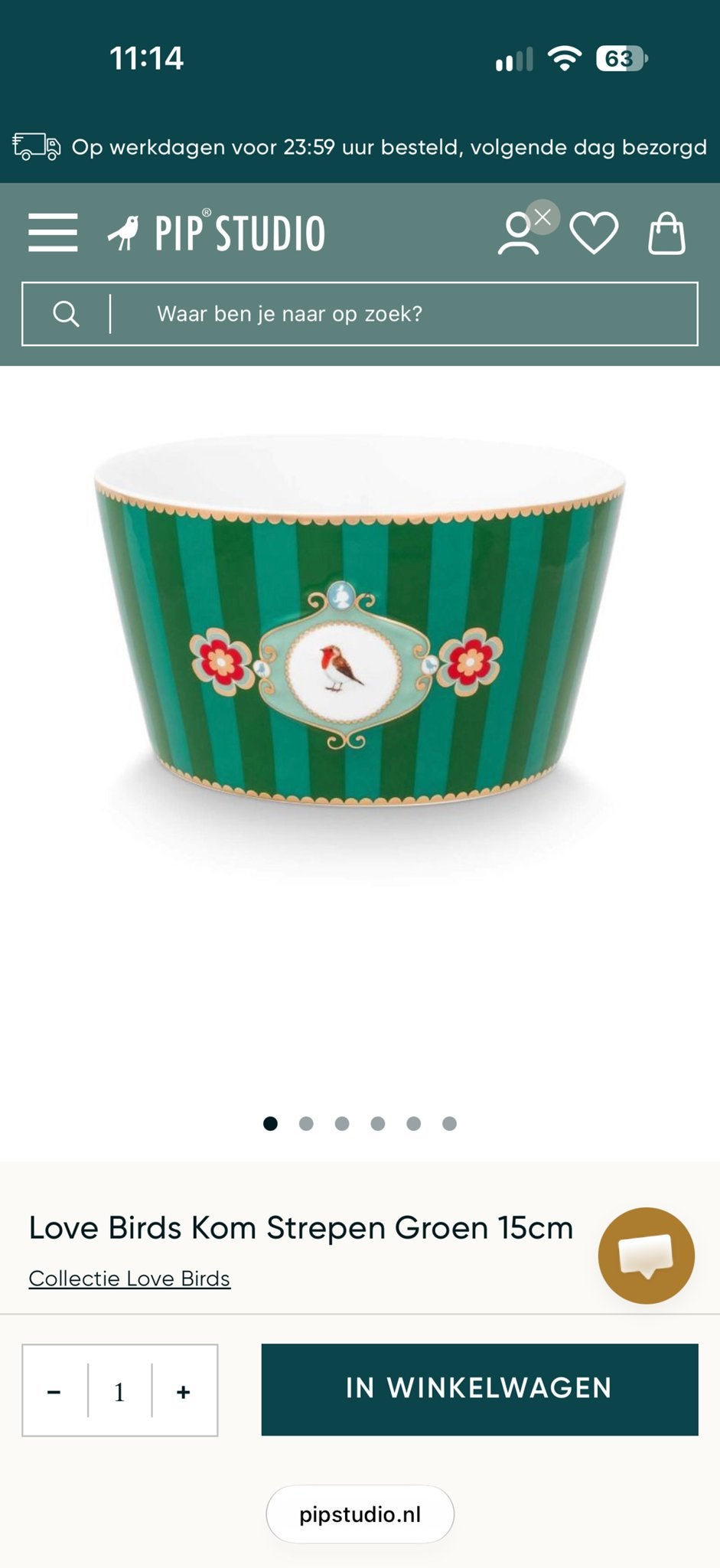 12x Pip Studio Love Birds Kom Groen 15cm, Ophalen, Porselein of Keramiek, Schaal, Rond