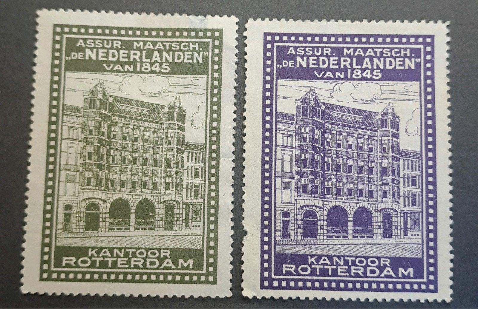 2 Sluitzegels "De Nederlanden" Kantoor Rotterdam, Ophalen of Verzenden, T/m 1940