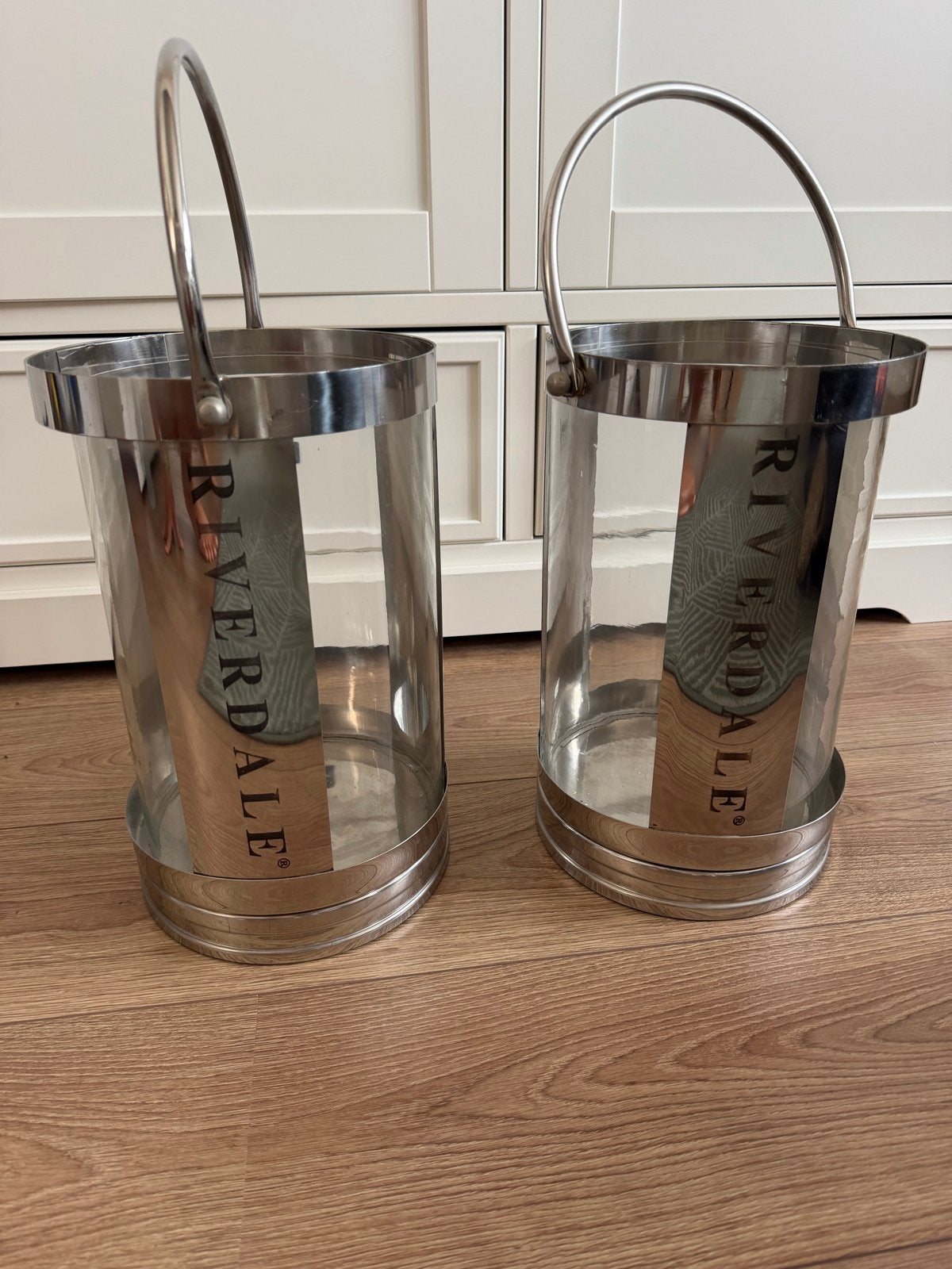 Set van 2 Riverdale windlichten - zilverkleurig, Gebruikt, Ophalen of Verzenden, Metaal, Zilver