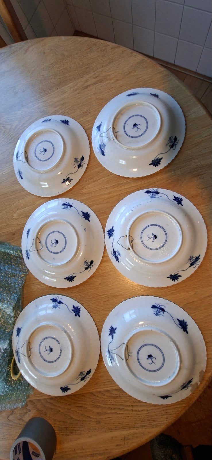 Set van 6 antieke kangxi stijl blauw-witte borden, Ophalen of Verzenden