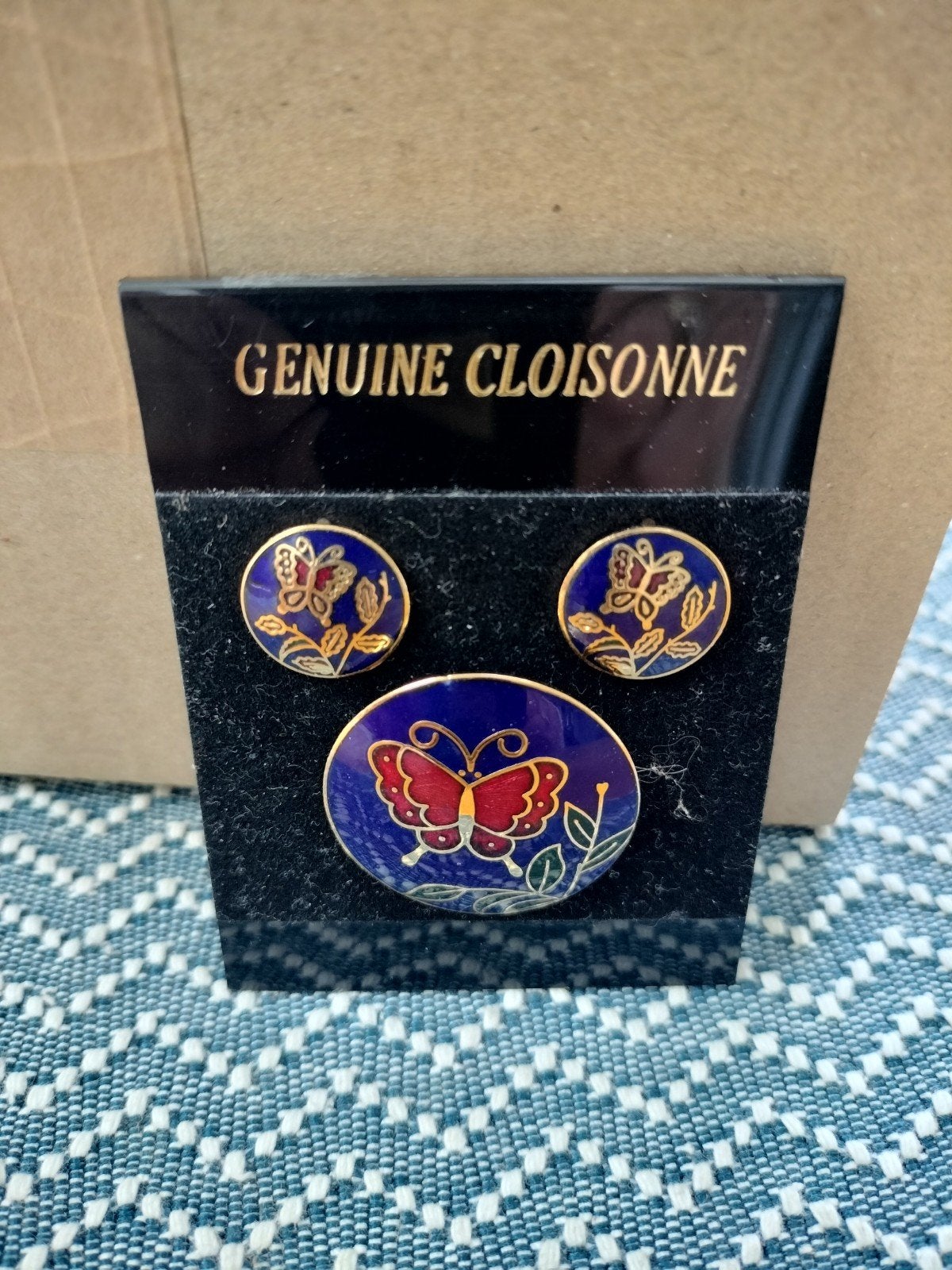 Broche en oorbellen Cloisonne, Ophalen of Verzenden, Nieuw, Blauw, Overige materialen