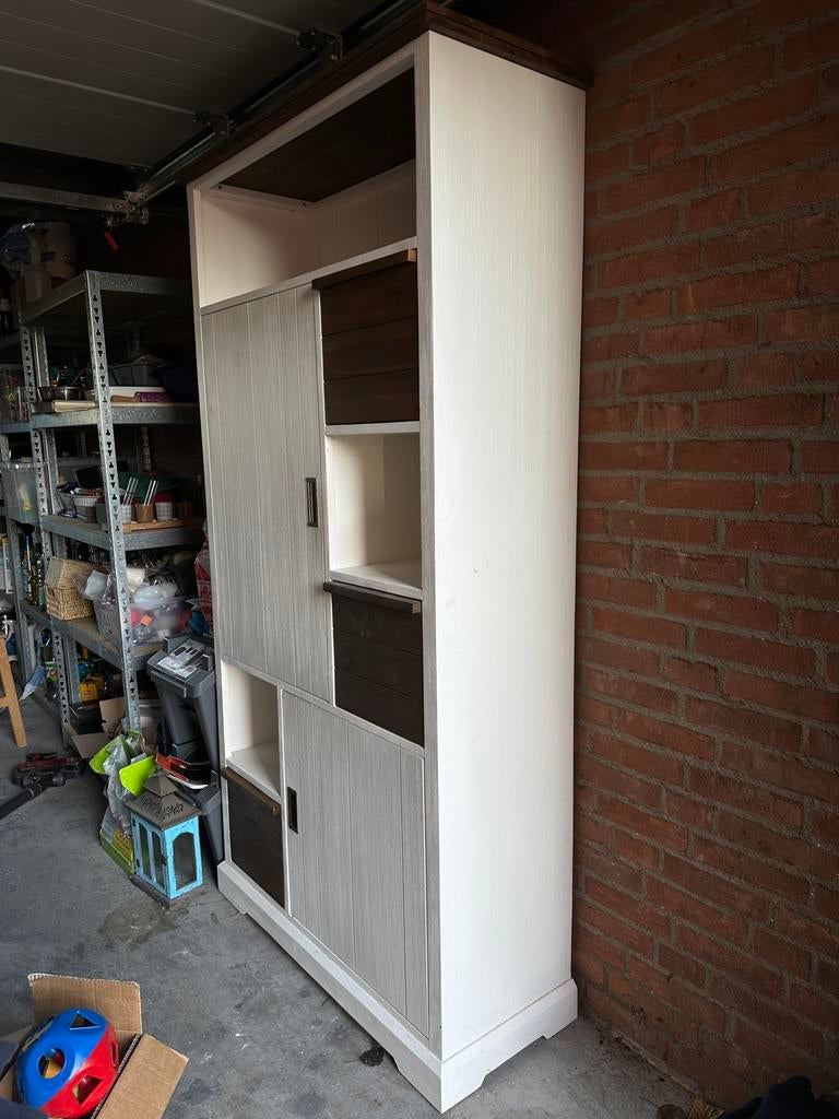 Buffetkast acaciahout met omkeerbare lades en twee deuren, Ophalen, Gebruikt, 50 tot 100 cm, Met lade(s)