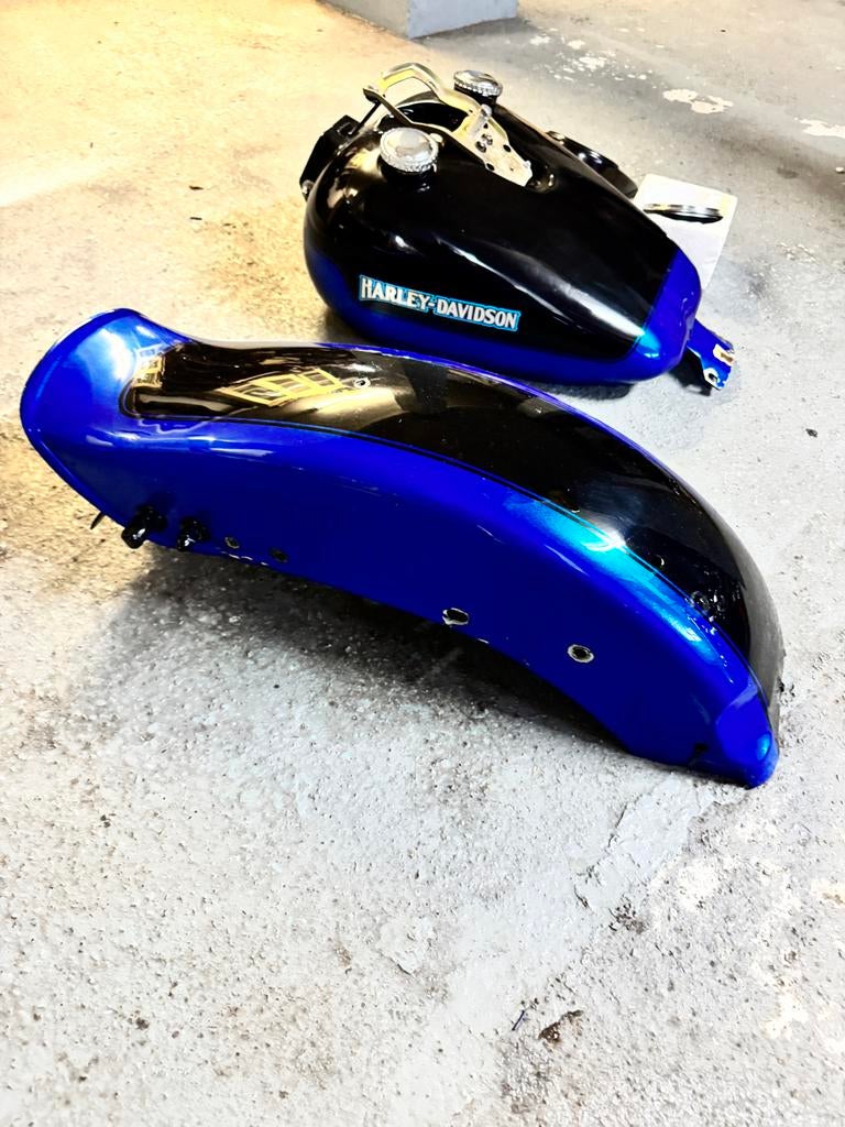 Tank en achterspatbord Harley Davidson FXR - Blauw/Zwart, Ophalen of Verzenden, Gebruikt