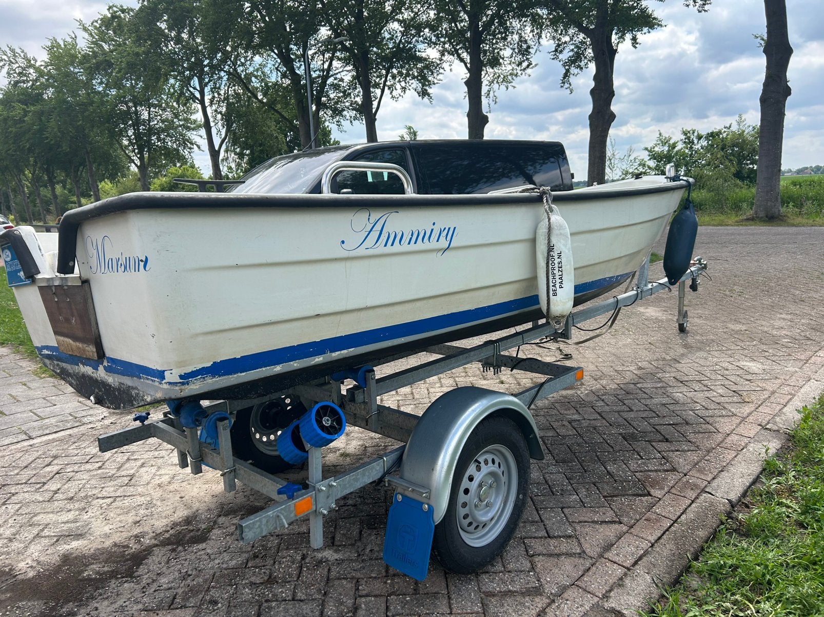 Stabiele 4m polyester boot, 1.60m breed, zonder trailer, Ophalen of Verzenden, Gebruikt