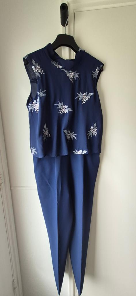 Steps Jumpsuit - Donkerblauw met Chiffon Top, Maat 38/40 (M), Blauw, Ophalen of Verzenden, Zo goed als nieuw