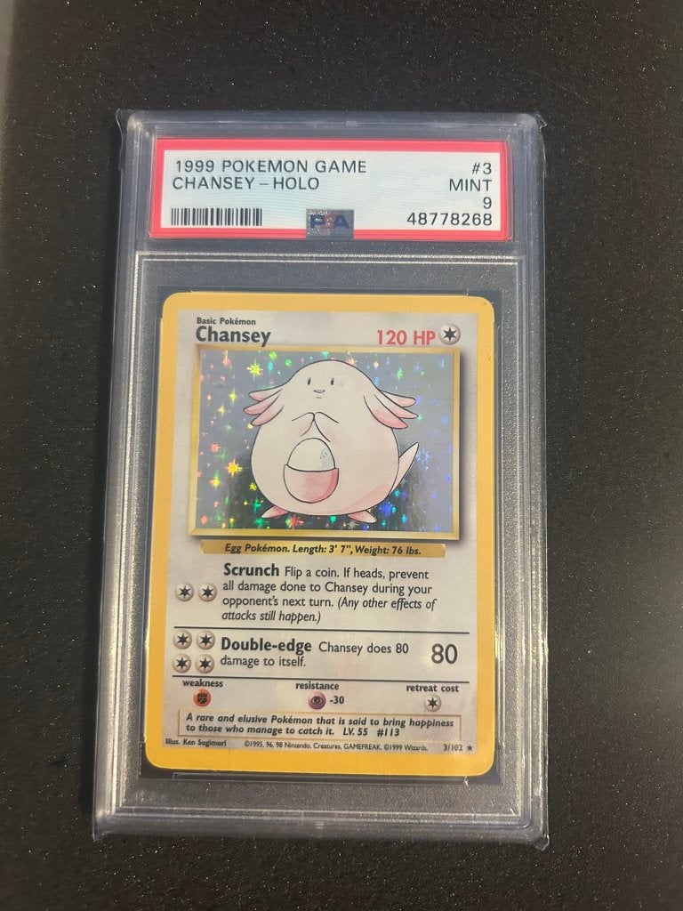 3/102 base chansey psa 9, Ophalen of Verzenden, Zo goed als nieuw, Foil