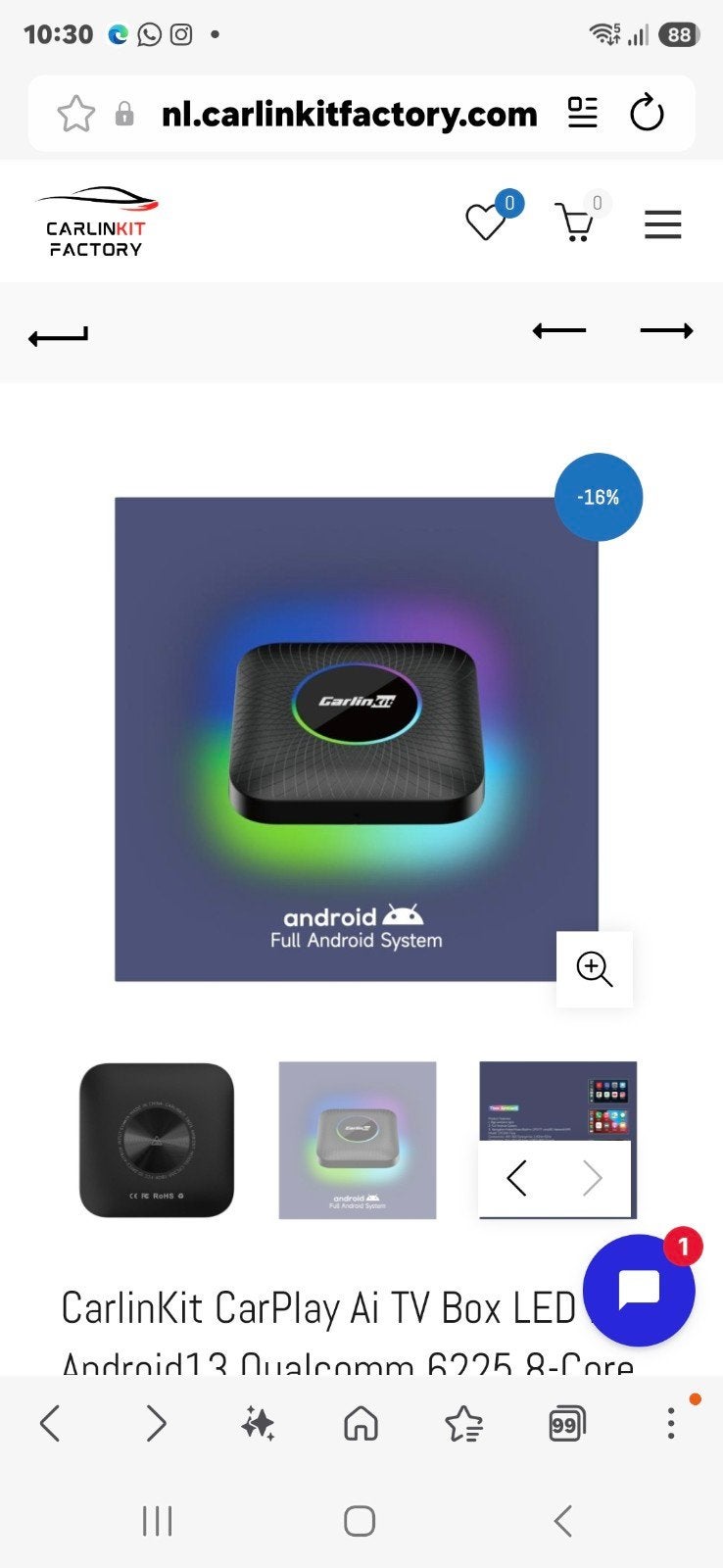 CarlinKit CarPlay Ai TV Box LED Android, Auto diversen, Ophalen of Verzenden, Zo goed als nieuw