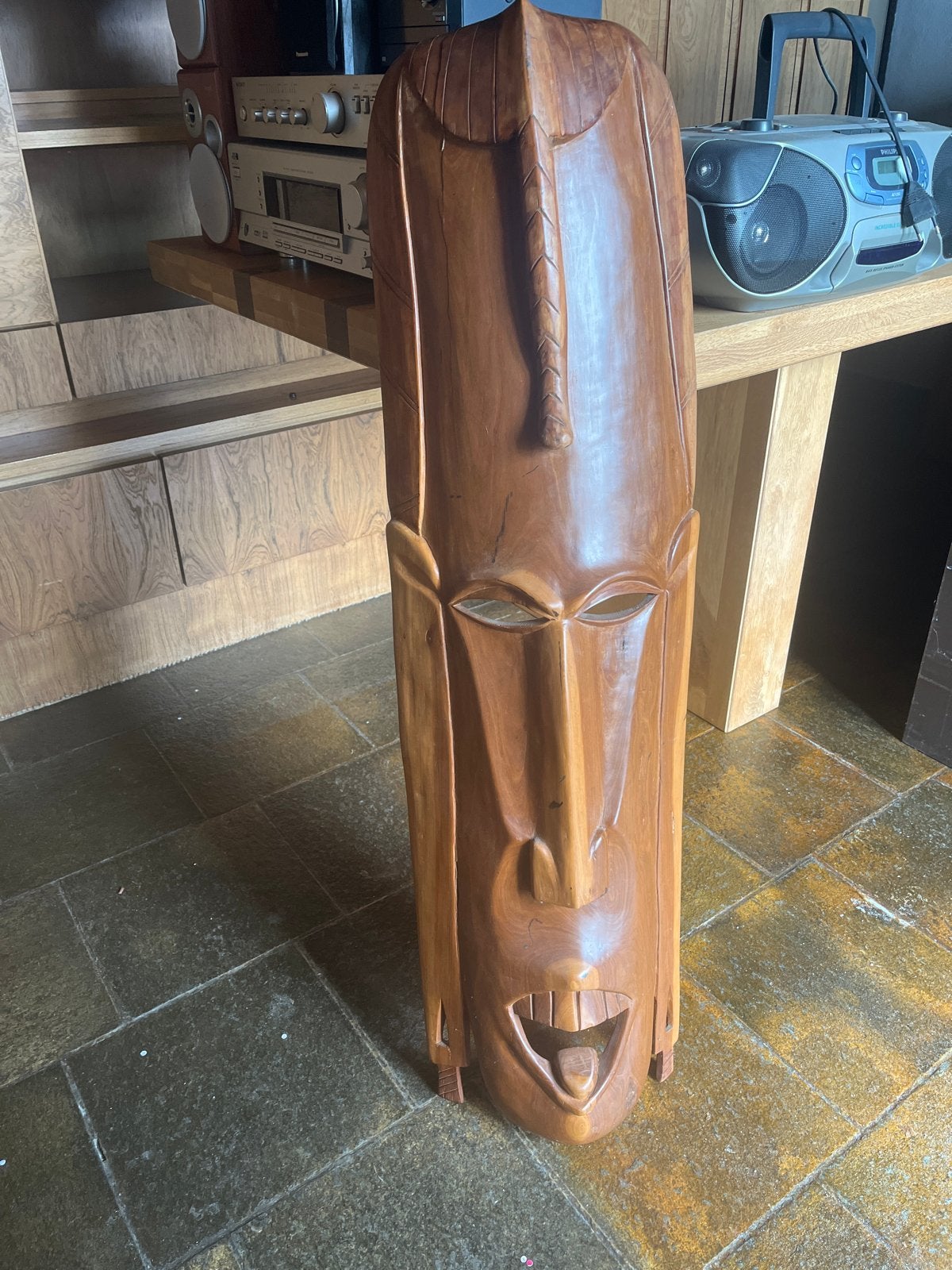 Groot houten masker - Afrikaanse stijl - Handgesneden, Bruin, Afrika, Masker, Gesneden