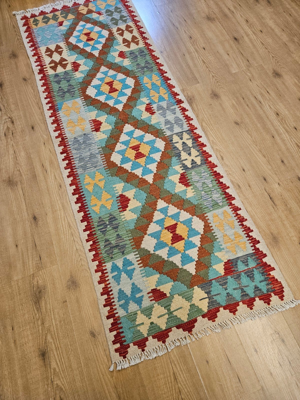 Handgeweven oosterse wollen kelim loper 205x77, Info@SlatsAntiek.nl, Crème, Vof Slats Antiek, Kelim