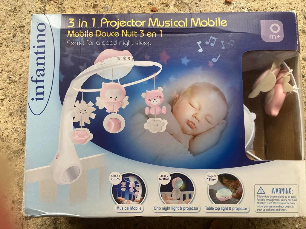 Infantino 3-in-1 Mobiel Projector met Muziek en Licht Roze, Ophalen, Zo goed als nieuw, Mobiel, Met licht