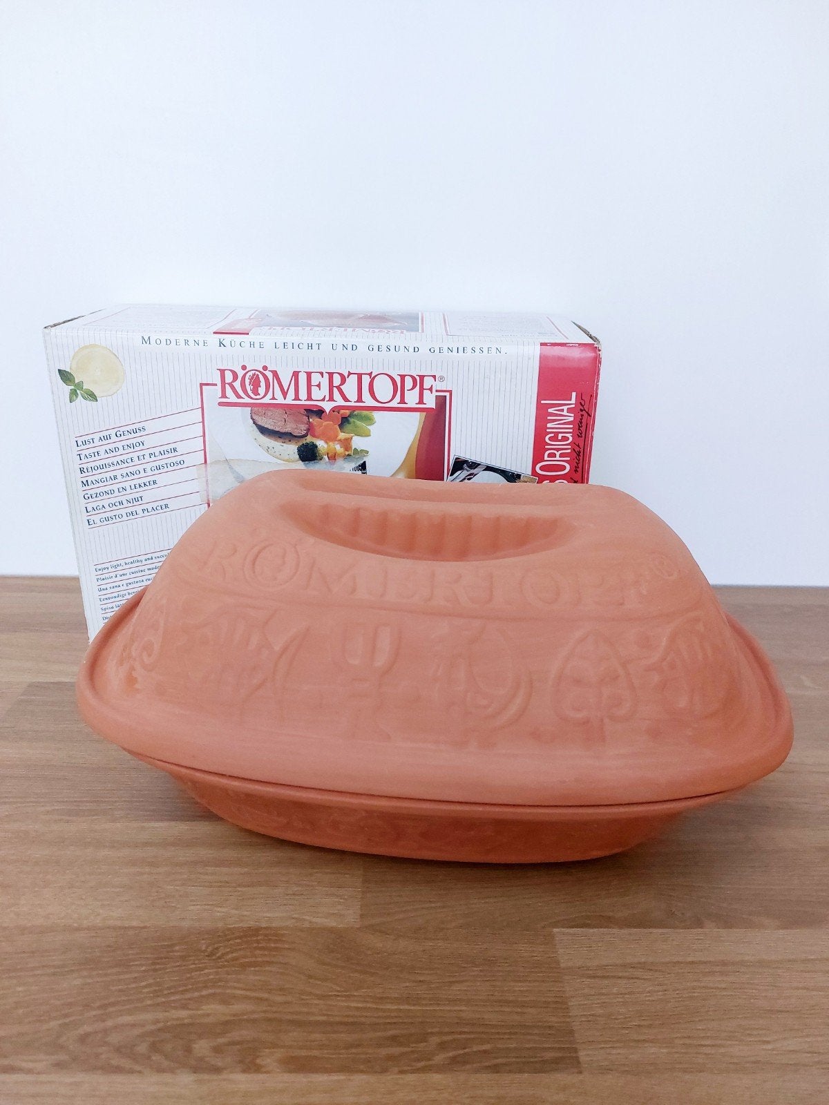 Originele Römertopf terracotta braadpan /ovenschaal met doos, Overige typen, Nieuw, Ophalen of Verzenden, Steen/keramiek