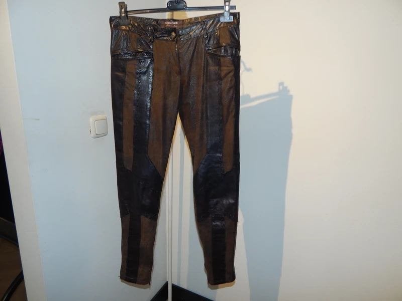 Roberto Cavalli vintage broek bruin bekleed met zacht leer, Bruin, Verzenden, Roberto Cavalli, Maat 34 (XS) of kleiner