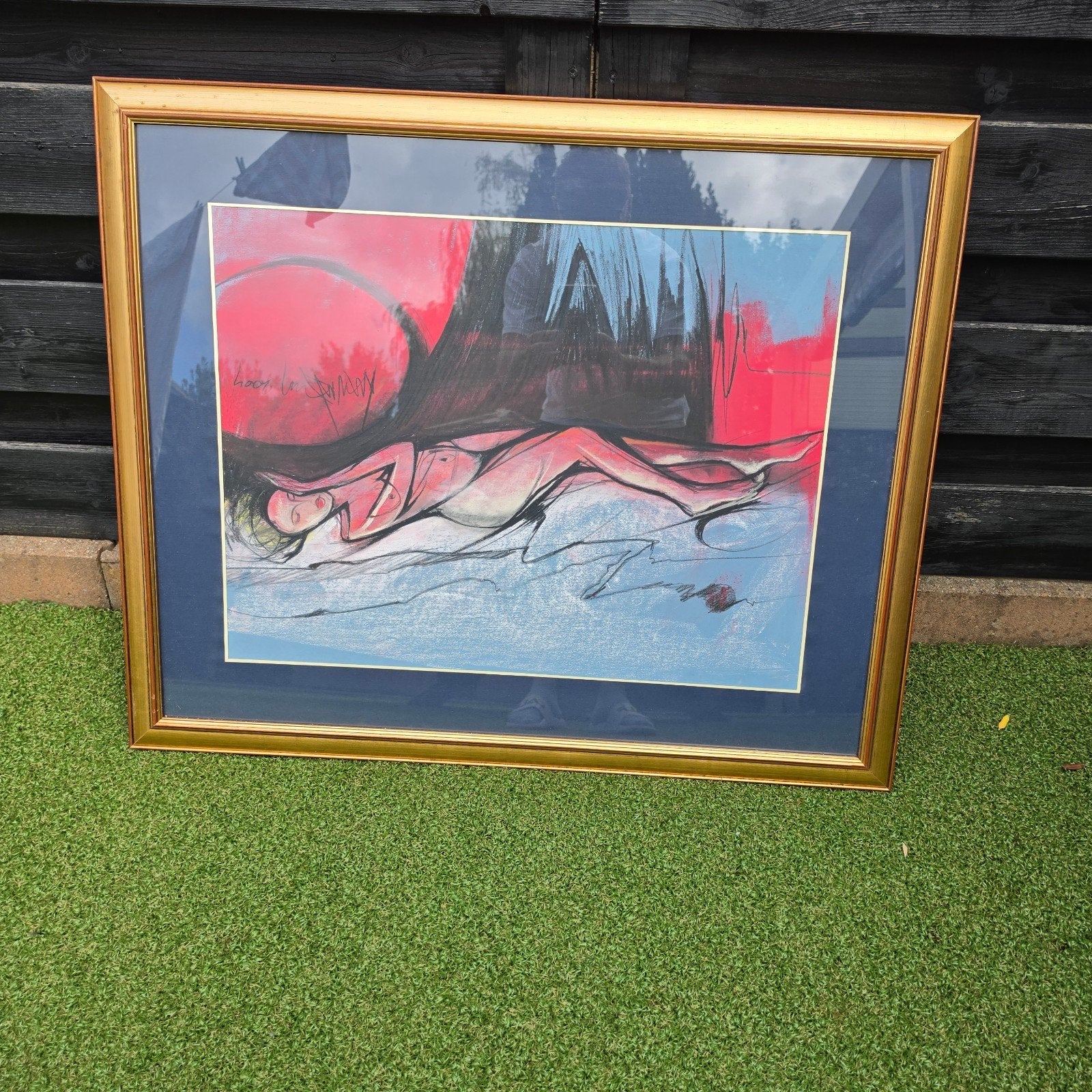 Abstracte liggende naakte vrouw in lijst, Antiek en Kunst, Ophalen of Verzenden