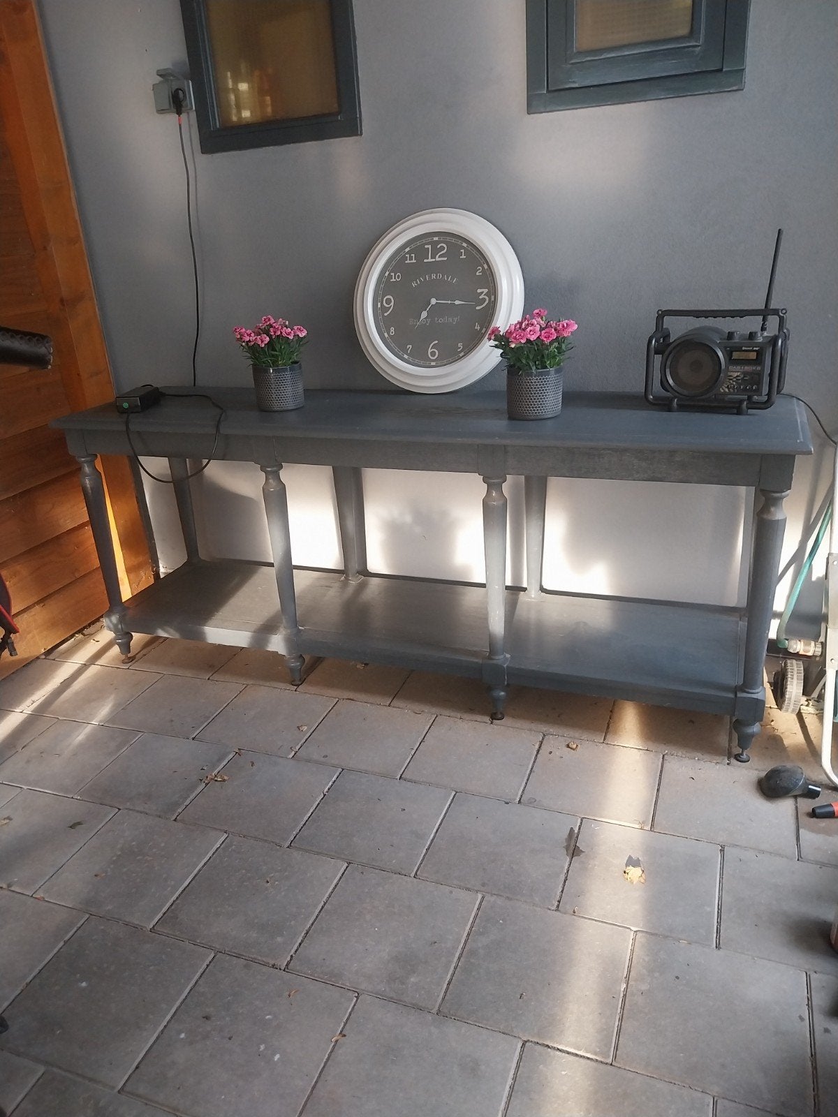Side table kleur grijs maat 2meter lang 80hoog 54diep, Huis en Inrichting, Barren, Ophalen of Verzenden, Gebruikt
