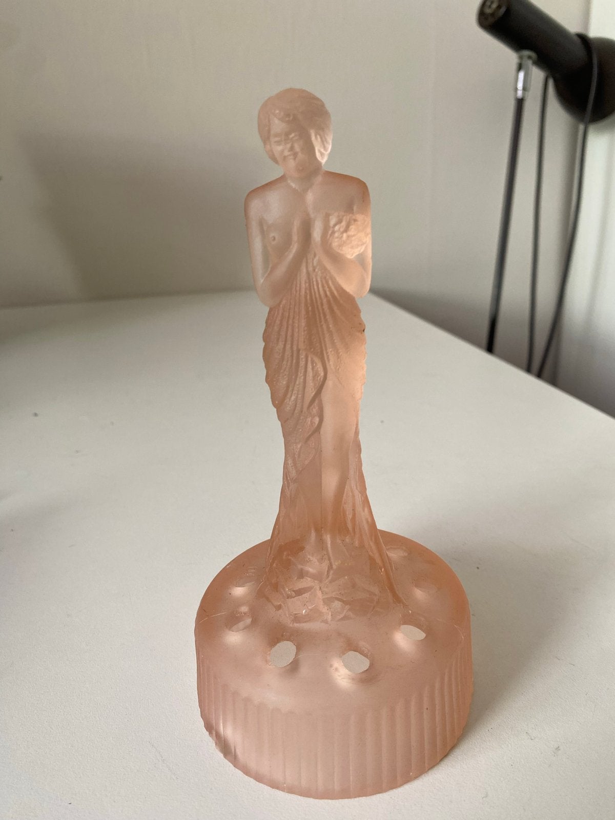 Sowerby Art Deco Arabella Bloemsteker Roze Frosted Glas, Ophalen of Verzenden
