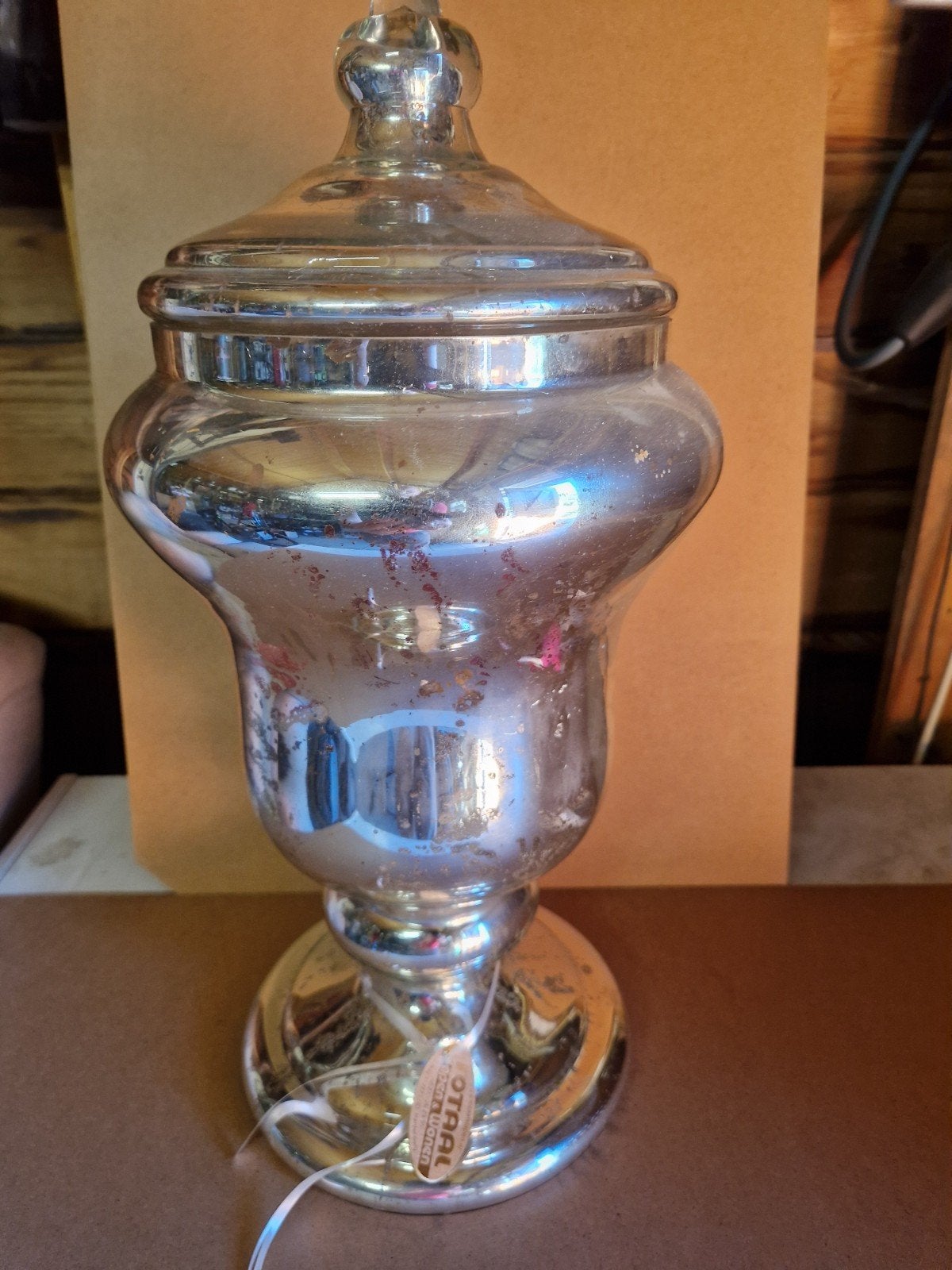 Grote zilverkleurige decoratieve pot met deksel - 43cm, Antiek en Kunst, Ophalen