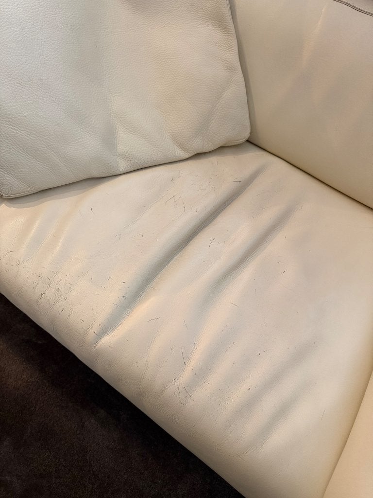 Foto 6 van Leolux Howlo design fauteuil – crème leer / grijze stof