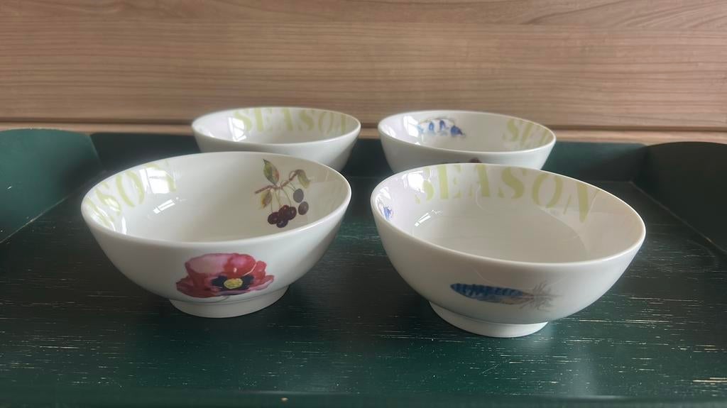 4 Alie Kruse-Kolk Season compote/pap/dessert schaaltjes p/4:, Ophalen of Verzenden, Zo goed als nieuw, Porselein, Bord of Schaal