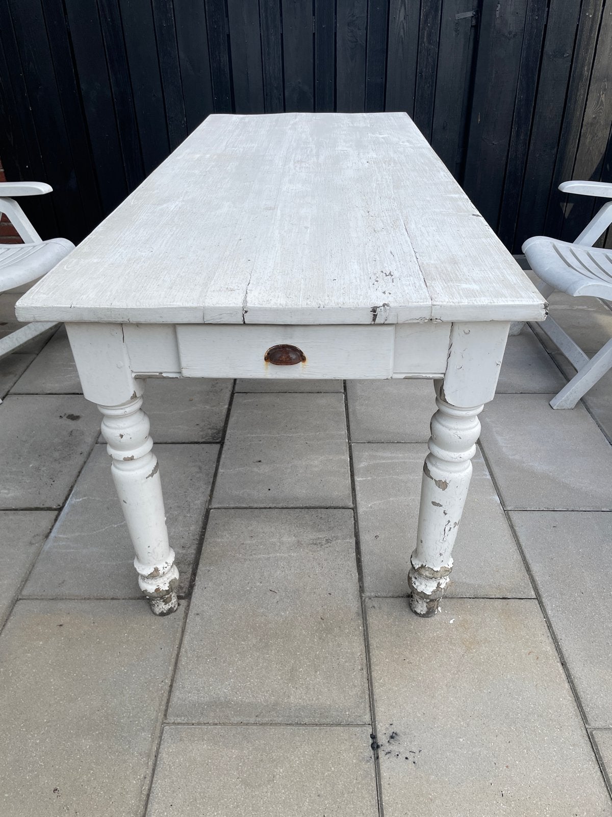Antieke witte houten tafel met lade, Ophalen