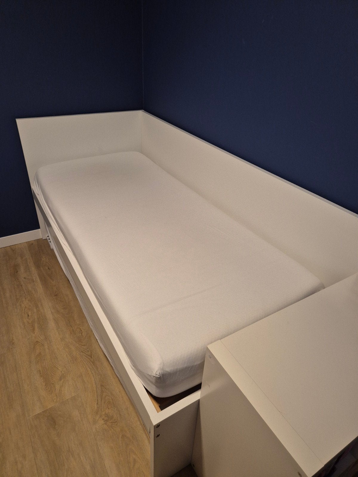 Ikea Flaxa bed met uitschuifbed en matras, Ophalen, 90 cm, Eenpersoons, Wit