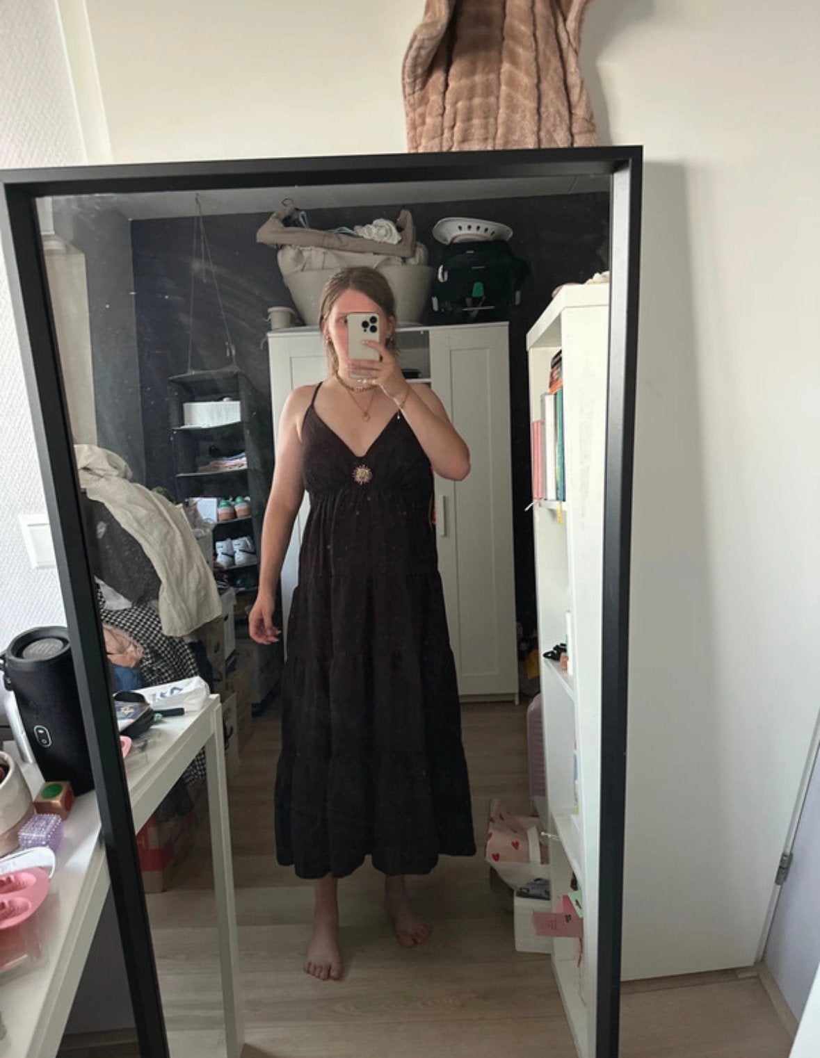 Zwarte maxi jurk met spaghettibandjes one size, Zwart, Maat 46/48 (XL) of groter, Ophalen of Verzenden, Zo goed als nieuw