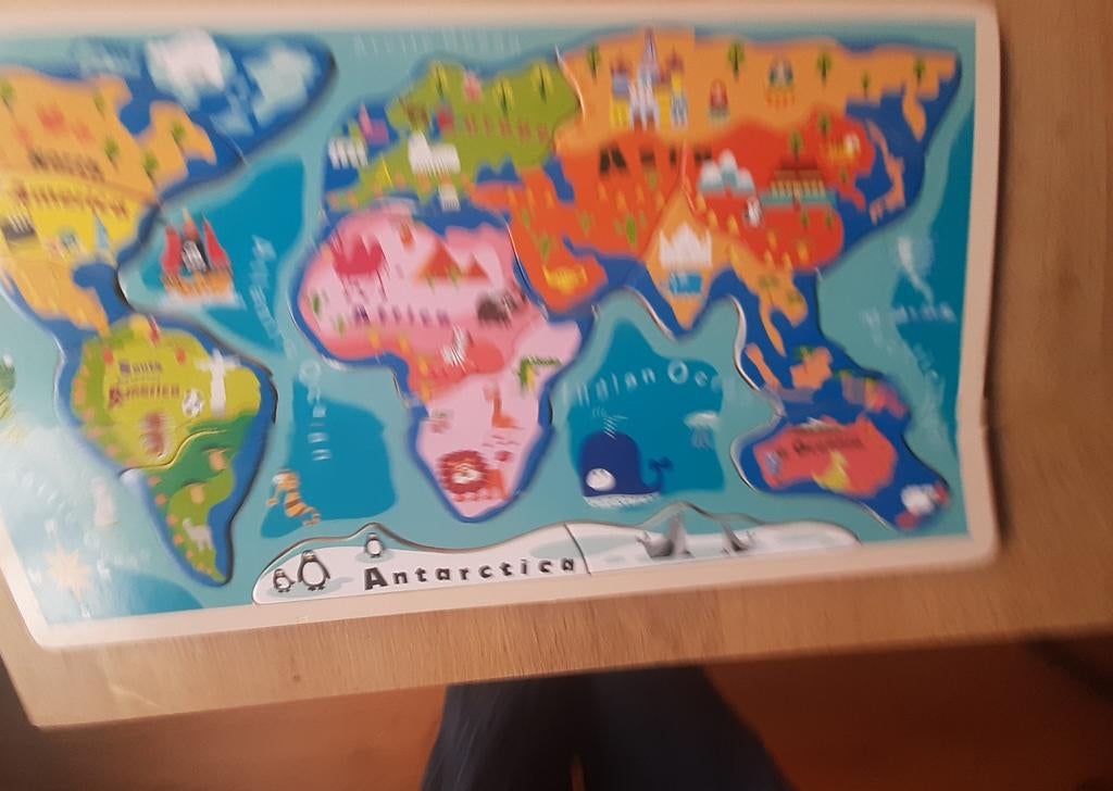 Houten Wereldkaart Puzzel voor Kinderen, Ophalen, 2 tot 4 jaar, Gebruikt, 10 tot 50 stukjes
