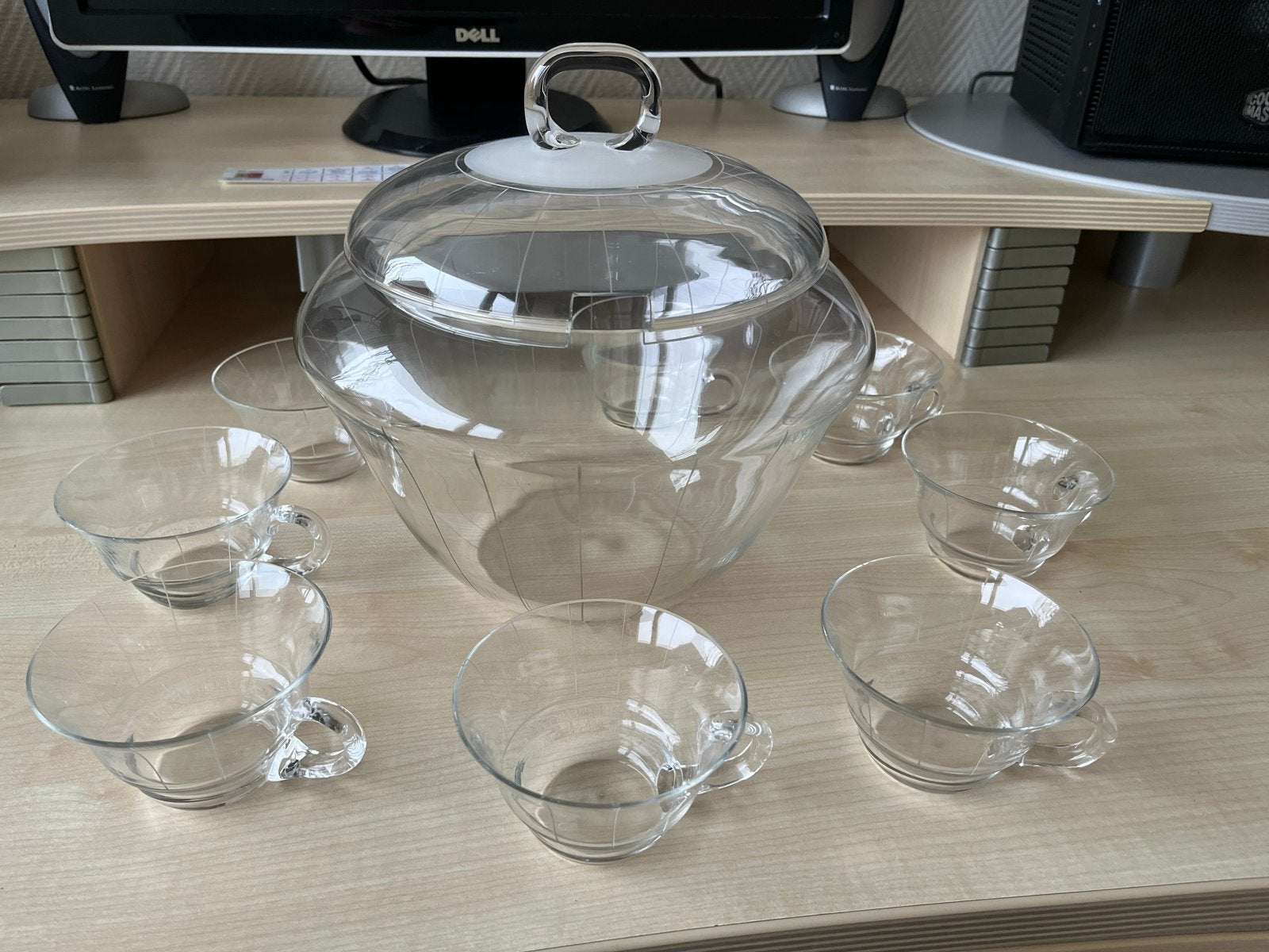 Vintage Glazen Bowlsstel met 8 Originele Glazen (ca. 1945), Ophalen