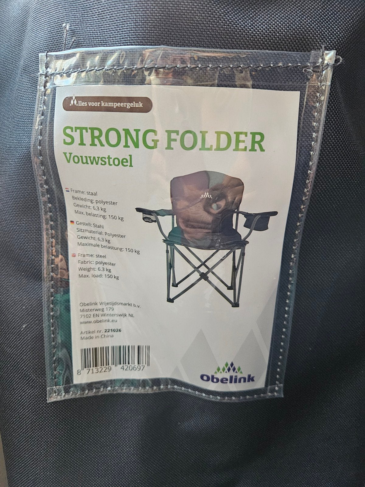 2x Obelink Strong Folder vouwstoel, Caravans en Kamperen, Kampeermeubelen, Ophalen, Nieuw, Campingstoel