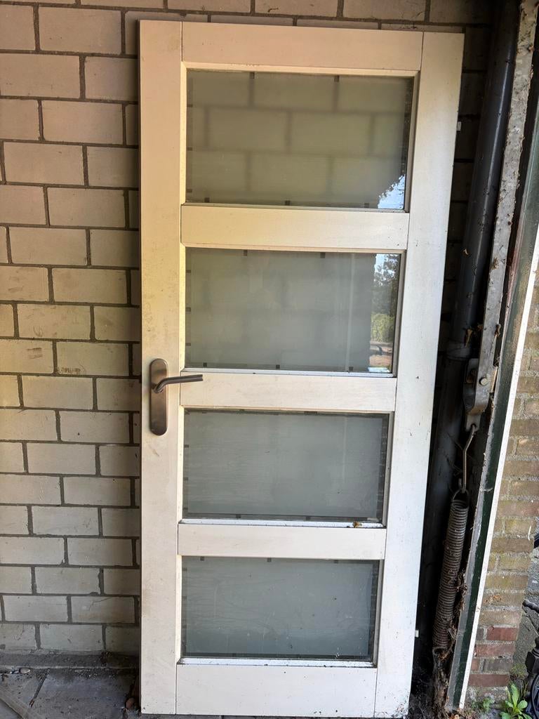 Binnendeur met melkglas - 200x90 cm, 80 tot 100 cm, Binnendeur, Ophalen of Verzenden, Zo goed als nieuw