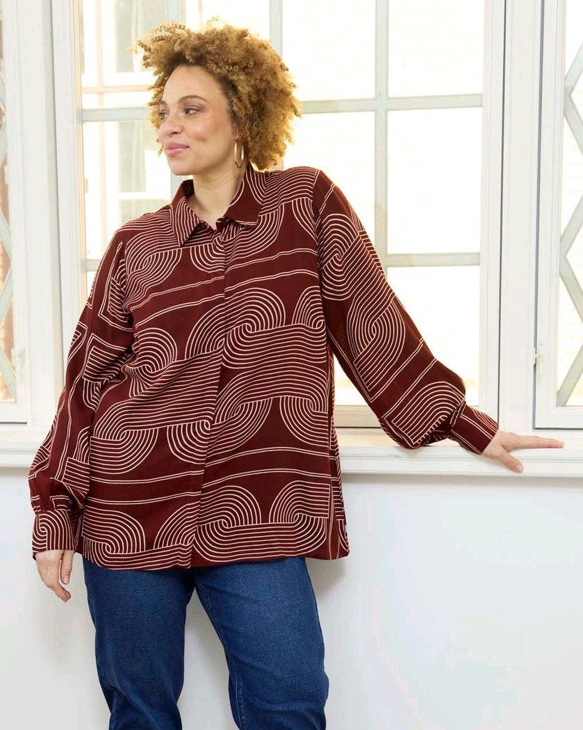 Bordeaux grafische blouse Linda van Zhenzi Maat 54/56 XL, Kleding | Dames, Z, Zhenzi, Z, Blouse of Tuniek