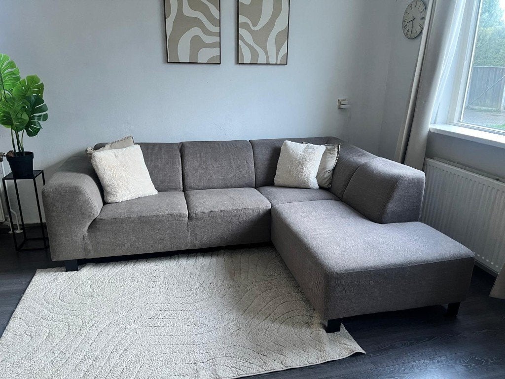 grijze hoekbank, Ophalen, Overige materialen, 250 tot 300 cm, Gebruikt