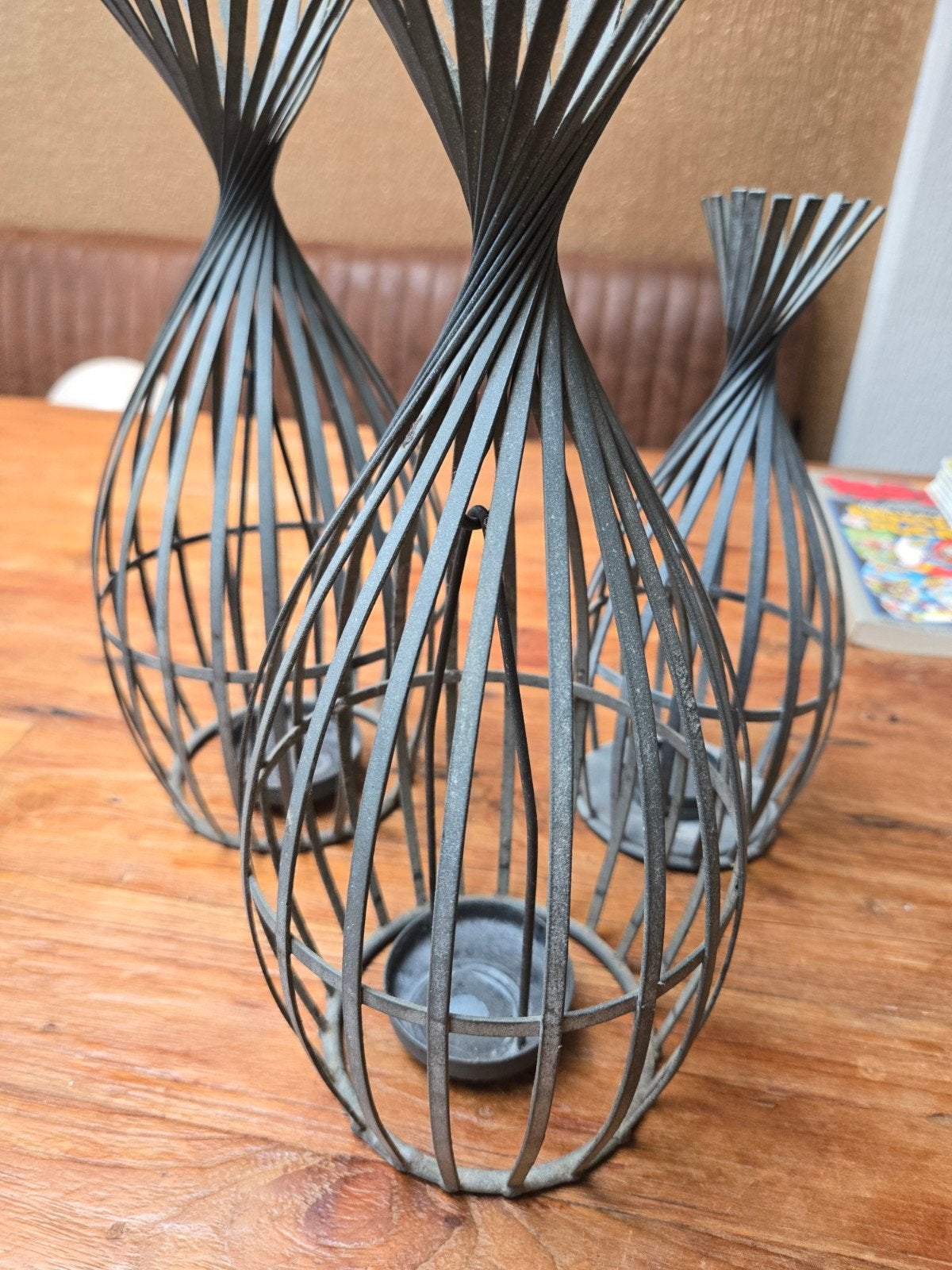 3 Superleuke metalen kaarsenhouders voor binnen of buiten, Huis en Inrichting, Gebruikt, Ophalen of Verzenden, Metaal, Grijs