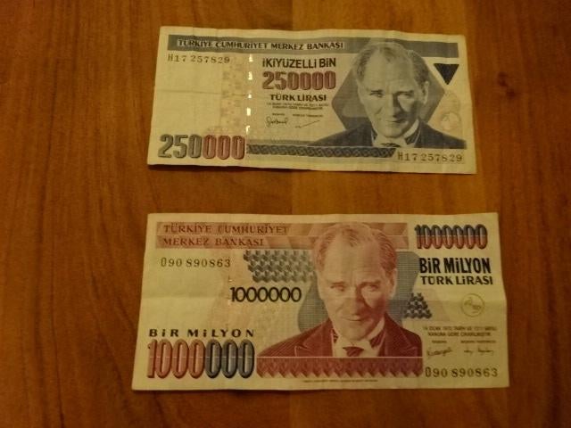 Oude biljetten Turkse Lira / 250.000 en 1.000.000, Postzegels en Munten, Bankbiljetten | Europa | Niet-Eurobiljetten, Ophalen of Verzenden