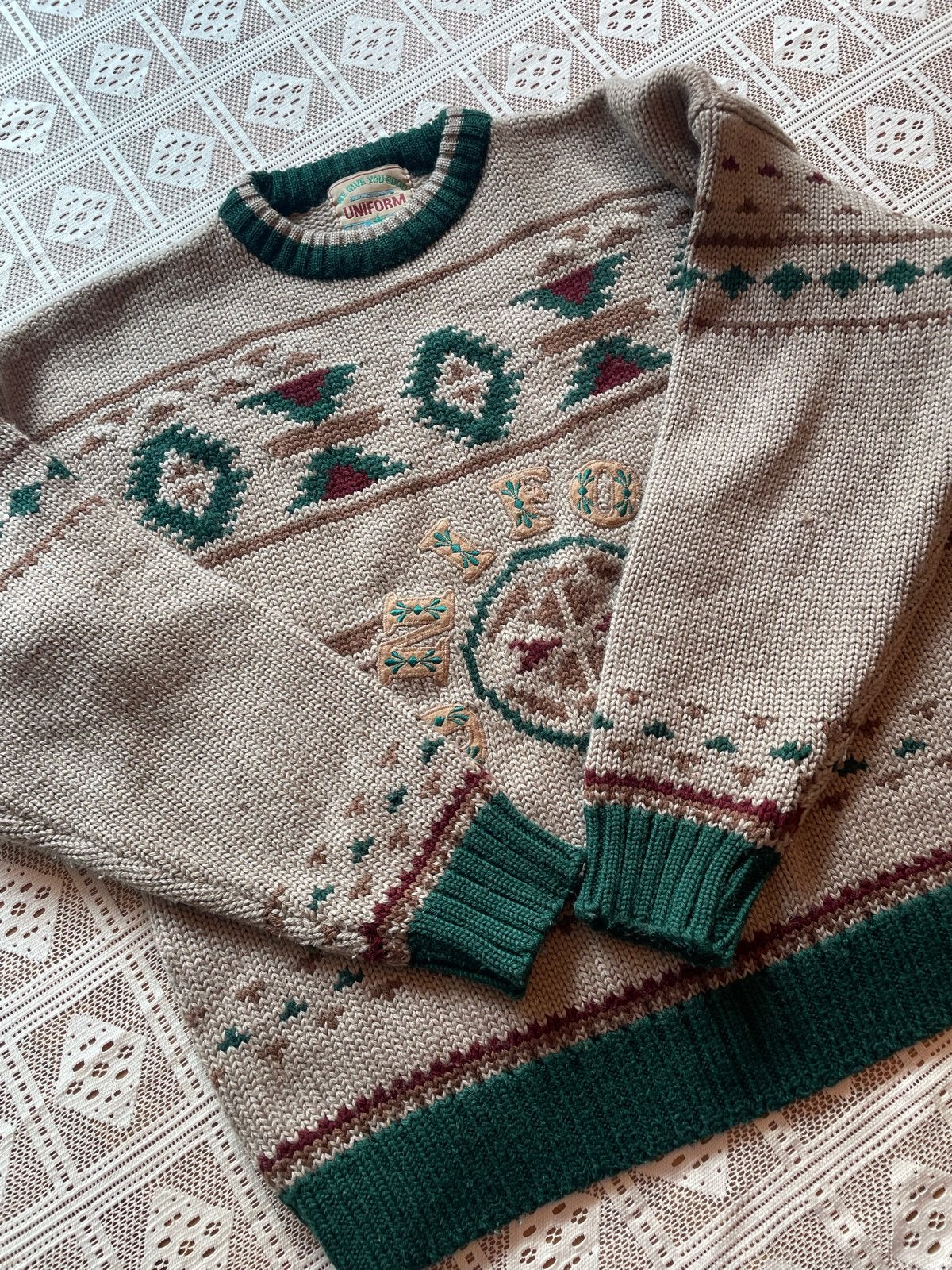 Vintage winter trui met patroon - Uniform Born in USA, Ophalen of Verzenden, Gedragen, Maat 46/48 (XL) of groter, Beige