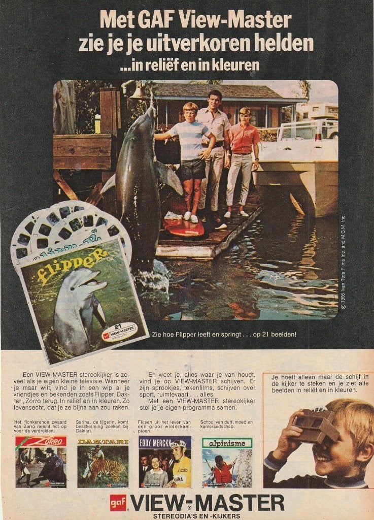 retro reclame 1970 View-Master jongetjes met Flipper, Verzamelen, Verzenden, Overige typen